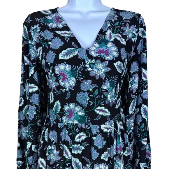 Loft Floral VNeck Long Sleeve Empire Waist Midi Dress Women's 4 Dark Whimsy NWT - Picture 3 of 13